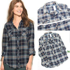 Lurex Navy Green Plaid Shirt With Crinkle Texture (2X) NWT :-)